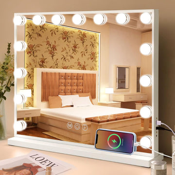 Vanity Mirror with Lights 22.8"x 18.1" Makeup Mirror with Lights and 15 Dimmable Bulbs,3 Colors Modes,Hollywood Mirror