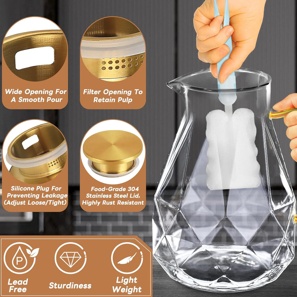 Glass Pitcher, 2.2 Liter Water Pitcher With Lid,Iced Tea Pitcher for Fridge,Carafe With Lid, Glass Water Jug For