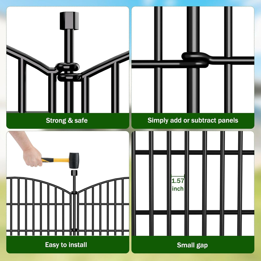 10 Panels No Dig Decorative Garden Fence - 40 in (H) x 23.6 ft (L), Dog Fence Outdoor for Yard,Rustproof Metal Animal