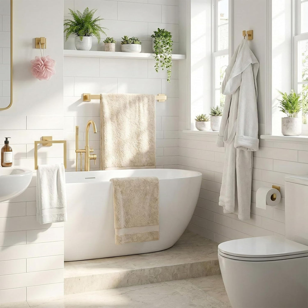 5-Piece Brushed Gold Bathroom Accessory Set, 16 Inch Bathroom Hardware Set, Towel Racks , SUS304 Stainless Steel Wall