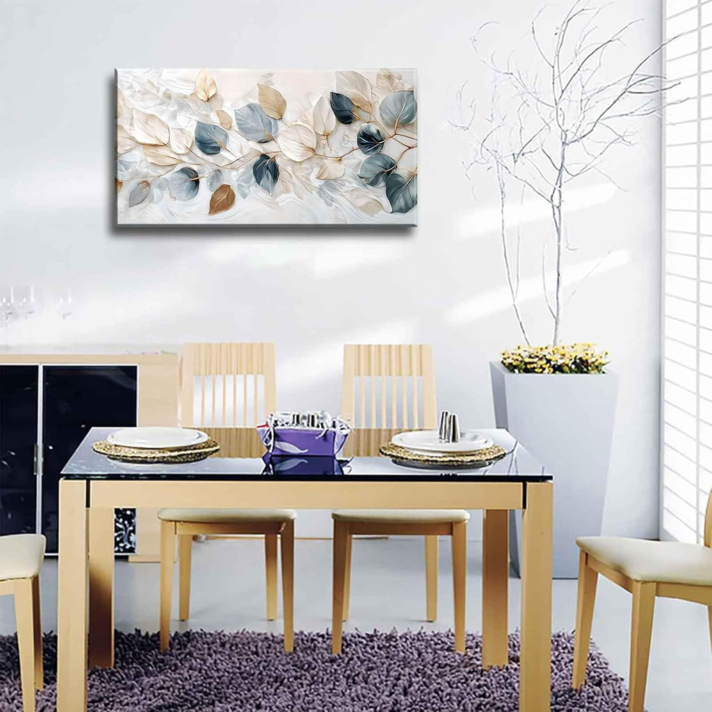 Large Living Eucalyptus Leaf Canvas Wall Art Teal White Botanical Abstract Decor painting Pictures Modern Nordic
