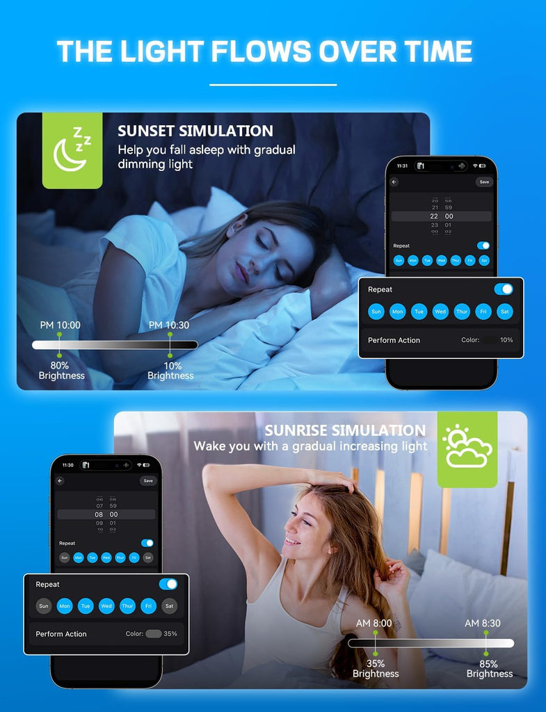 Smart Light Bulbs, WiFi & Bluetooth 5.0, Work with Alexa Google Assistant, App Control, Color Changing LED Bulb,E26 (4Pack)