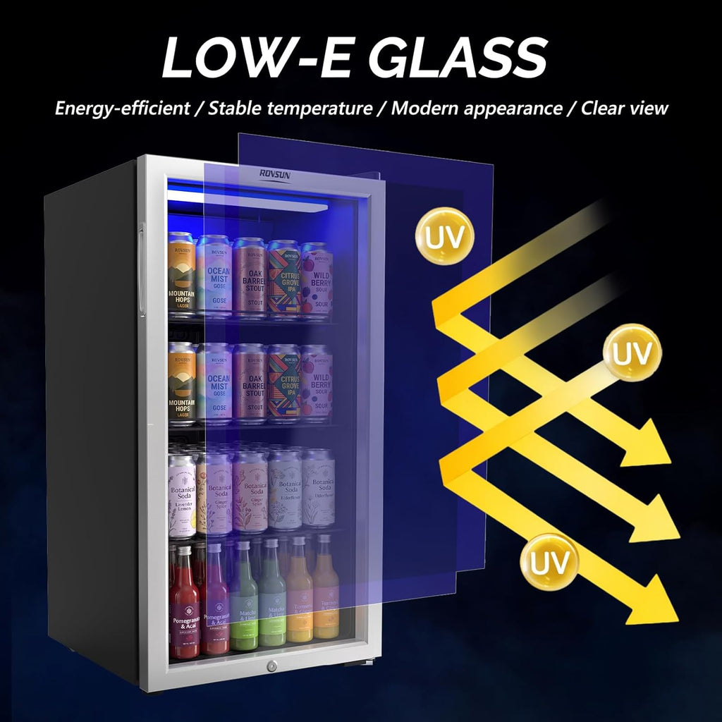 3.3 Cu.Ft. Beverage Refrigerator Cooler with Double Layer Glass Door & Adjustabl