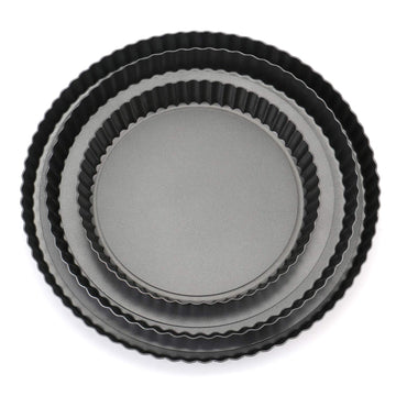 Set of 3 Non-Stick Round Quiche Pan, 12 Inch, 10 Inch, 8 Inch Fruit Tart Pan, Fluted Pie Pan with Removable Bottoms