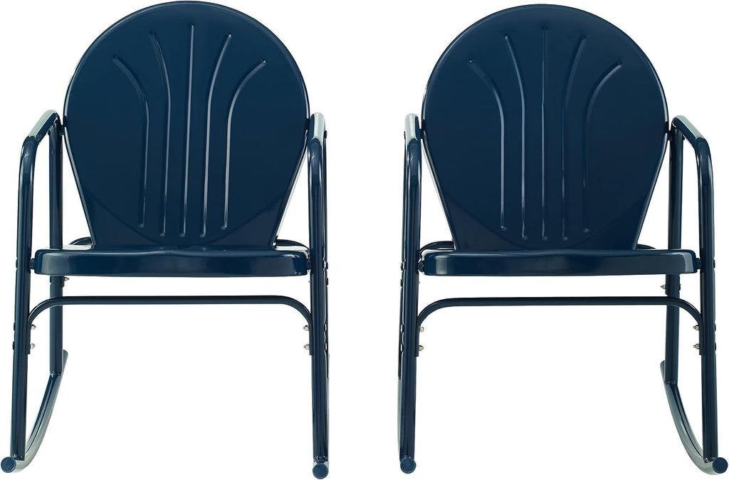 Griffith Retro Metal Outdoor Rocking Chairs, Set of 2, for Porch, Deck, Balcony, Backyard, Navy Gloss