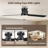 52 Inch Low Profile Ceiling Fan with Light and Remote Control,Reversible, LED Dimmable for Bedroom Living Room Indoor/Outdoor Patio Use A101-B0DXF9RVFP