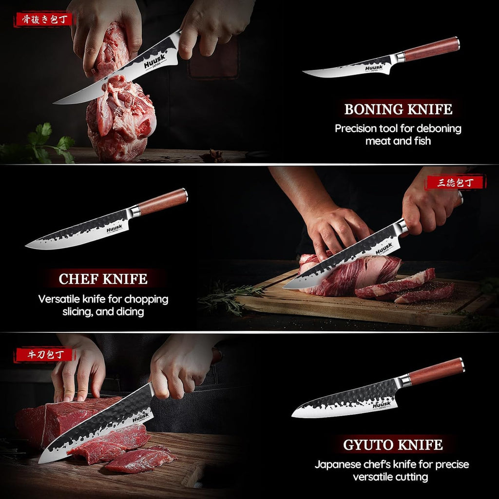 Japanese Chef Knife Set 6 pcs, Kitchen Knives Set with Gift Box | Hand-forged High Carbon Steel Blade, Sharp Cooking