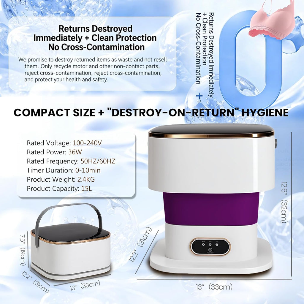 Portable Washing Machine Mini Washer for Apartments - Compact, Foldable Countertop Clothes Washer & Dryer Combo, Small
