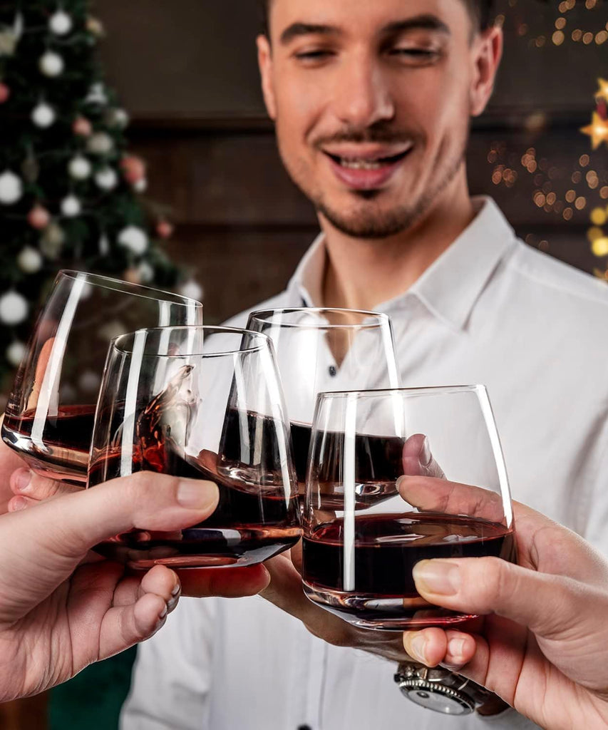 Stemless Wine Glasses Set of 6 13.5oz, Hand Blown Red White Wine Glasses Unique Gifts for Him Her for Birthday