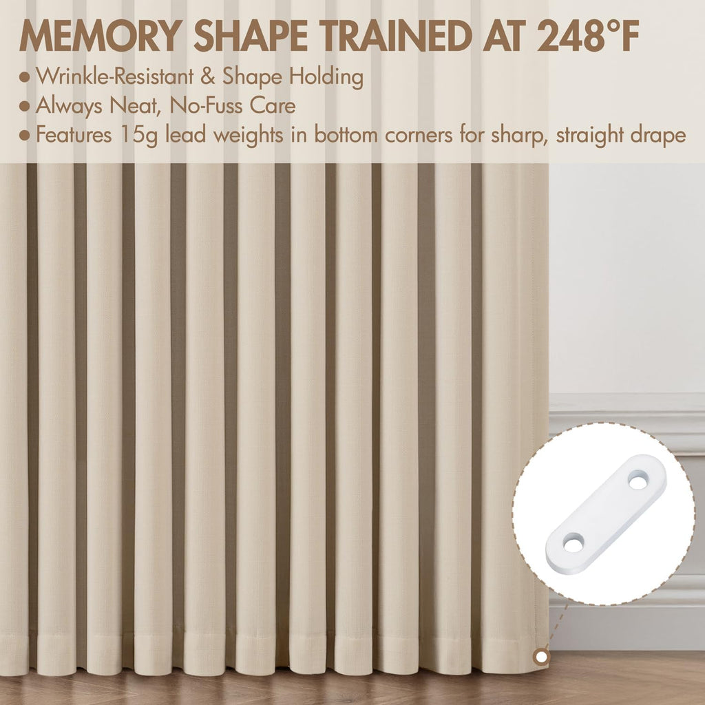 Pinch Pleated 100% Blackout Curtains 4 Panel Set for Bedroom Thick Linen Memory Trained Pleat Living