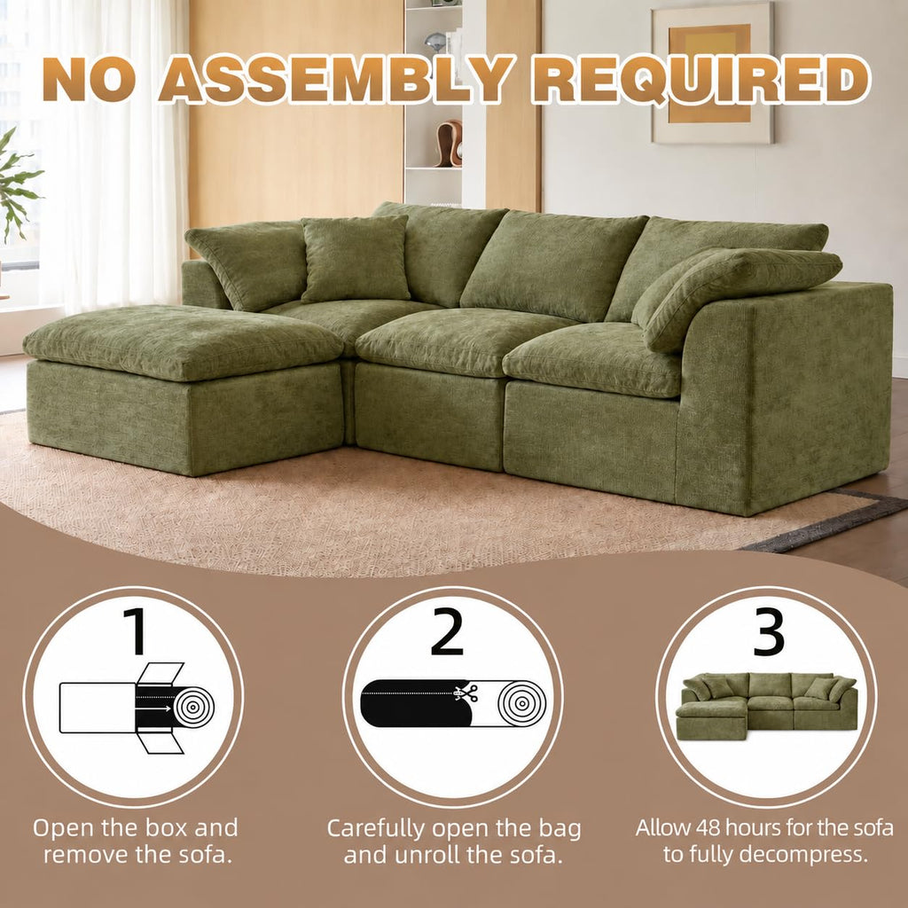 Modular Cloud Couch, Modern Sectional Couch with Ottoman, Comfy Chenille Deep Seat Memory Foam Boneless Sofa