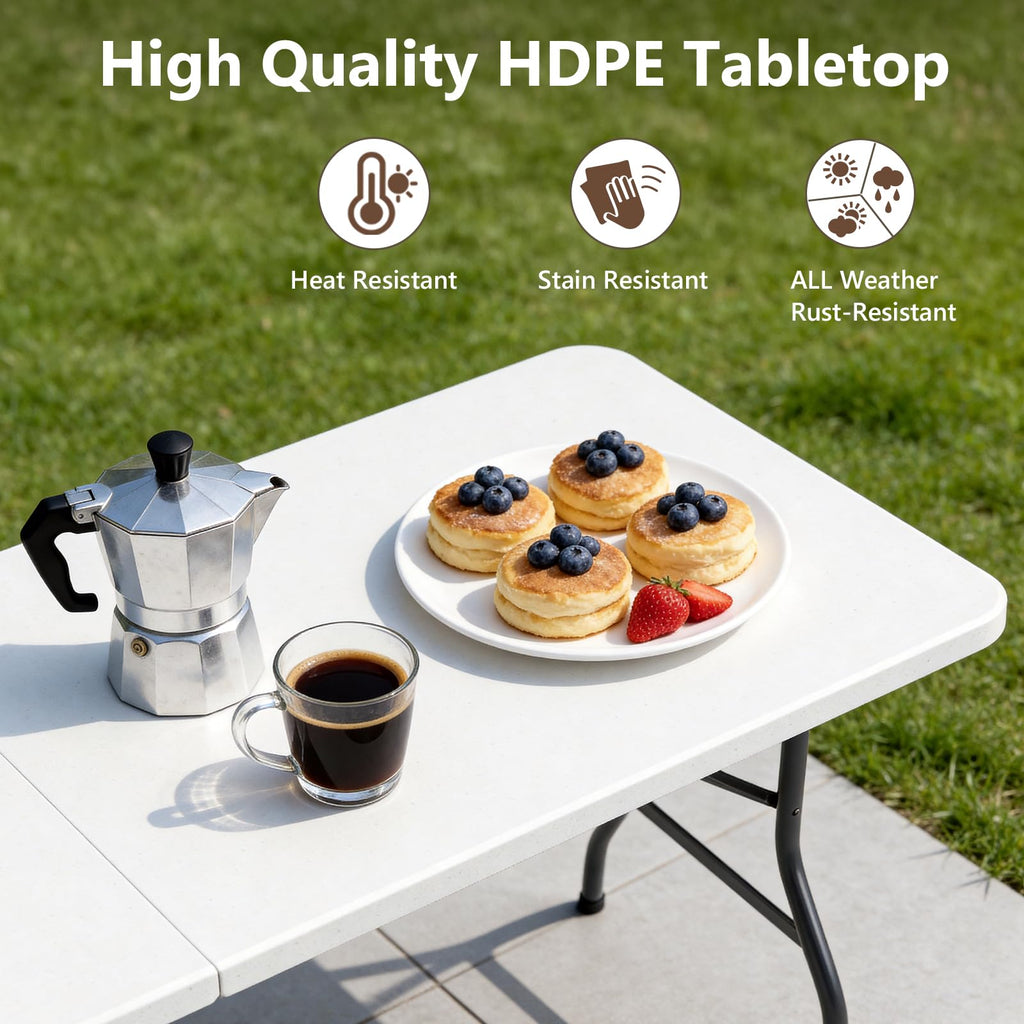 Folding Table 2 Pack, 8 FT Foldable Plastic Table with Carrying Handle, Heavy Duty Portable Fold-in-Half Utility