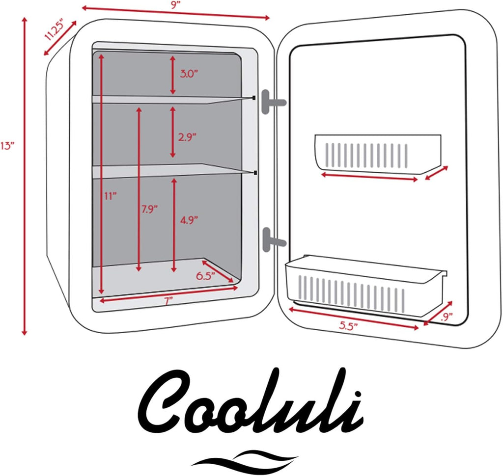 10L Mini Fridge for Bedroom - Car, Office Desk & College Dorm Room - 12V Portable Cooler & Warmer for Food, Drinks