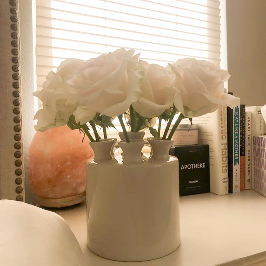 Large Ceramic Vase Modern Cylinder Design with 7 Flower Openings, Perfect Centerpiece