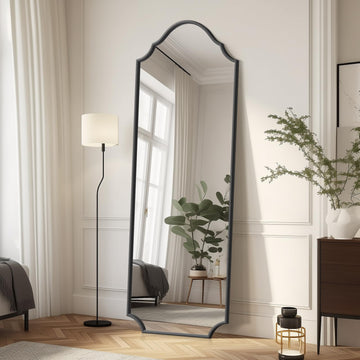 Arched Full Length Mirror Wall Mounted, 70"x24" Black Metal Frame Full Body Mirror, Hanging or Leaning Against Wall