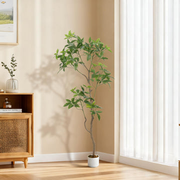 Artificial Umbrella Plant Schefflera Tree, 6.56 ft Tall Fake Floor Plant in Pot with Realistic Leaves & Trunks