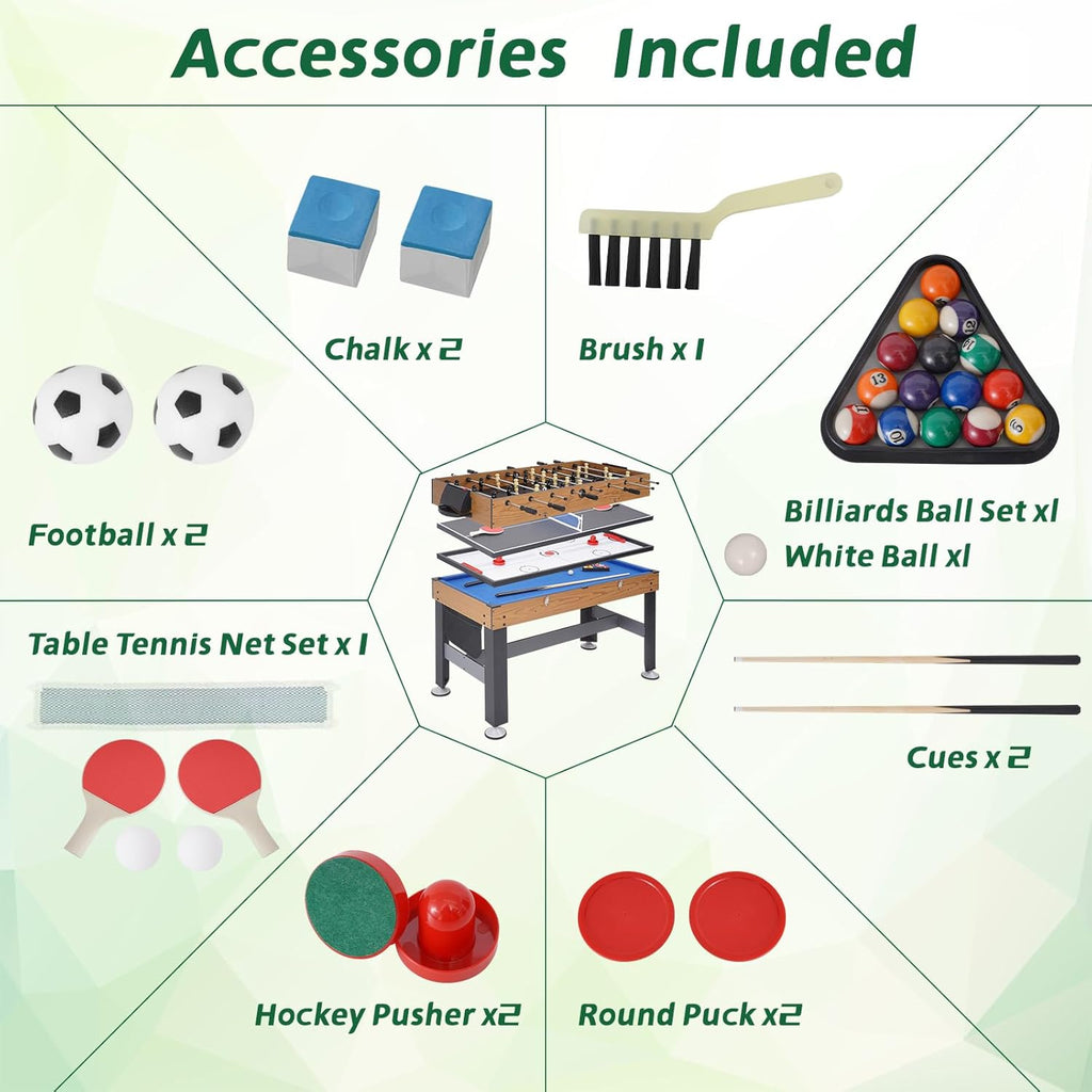54" 4-in-1 Multi Game Table, Combination Game Table Set, Combo Games Table for Home, Game Room w/Soccer, Billiards