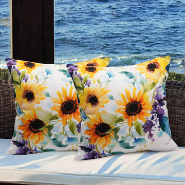 Pack of 2 Waterproof Outdoor Pillow Covers 18x18 Inch Spring Summer Sunflower Pillow Covers Decorative Square Patio