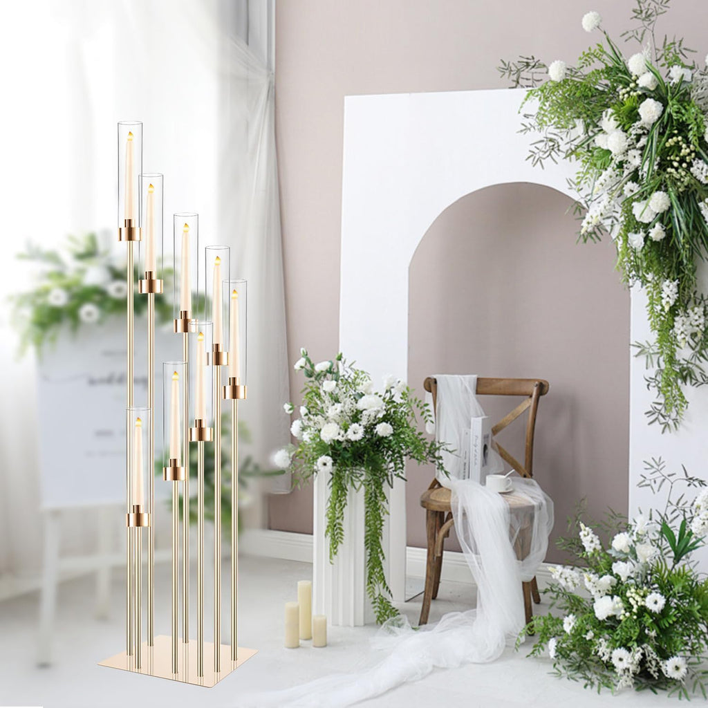 Tall Floor Candle Holder Set, 8-arm Metal Floor Candelabra Candle Holders, Large Gold Wedding Centerpiece, 45.3'' H