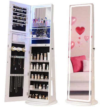 Swivel LED Mirror Jewelry Armoire, Full Length Mirror with Storage