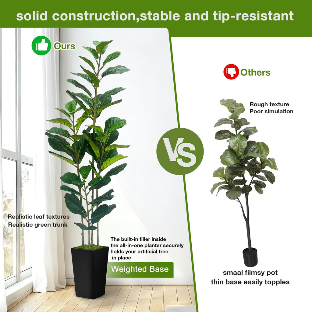 6FT Artificial Fiddle Fig Tree with Black Planter