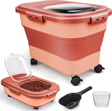 Dog Food Storage Container, 10-20Lbs Collapsible Pet Food Storage Containers with Rolling Wheel Airtight Locking Lid