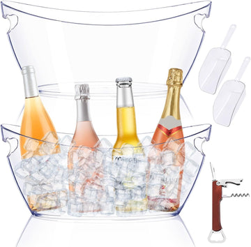 2-Pack 5.5L Ice Bucket for Parties, Portable Drink Bucket for Cocktail Bar, Extra Large Clear Beverage Tubs - Set of 2