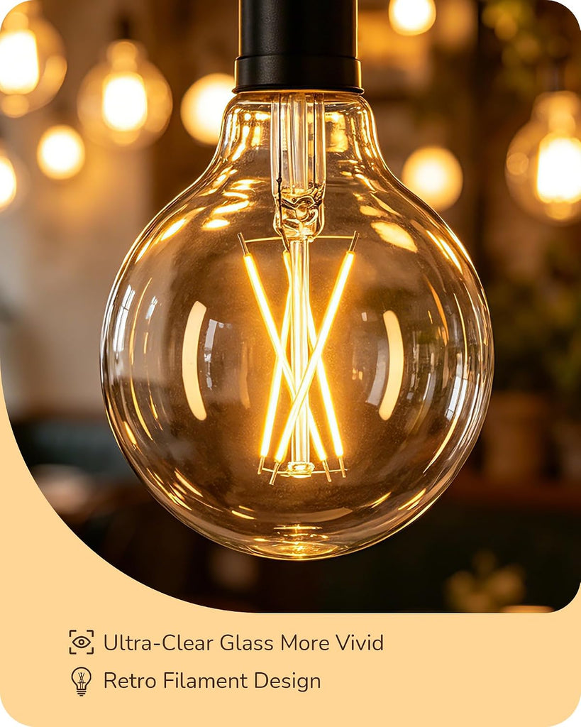 6 Pack G25 Globe Light Bulbs, Dimmable Vintage LED Edison Bulbs, CRI90+ 5W Equivalent 60W, Clear LED Filament Vanity