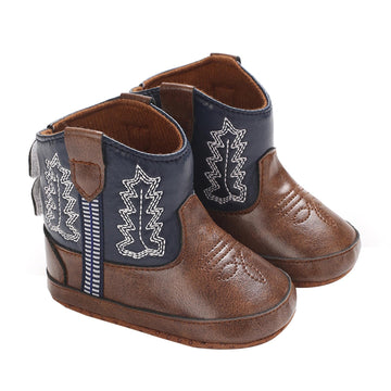 Newborn Baby Boy Girl Boots Western Cowboy Boots Infant Non-Slip Soft Sole First Walker Crib Shoes (Dark Blue, 12-18