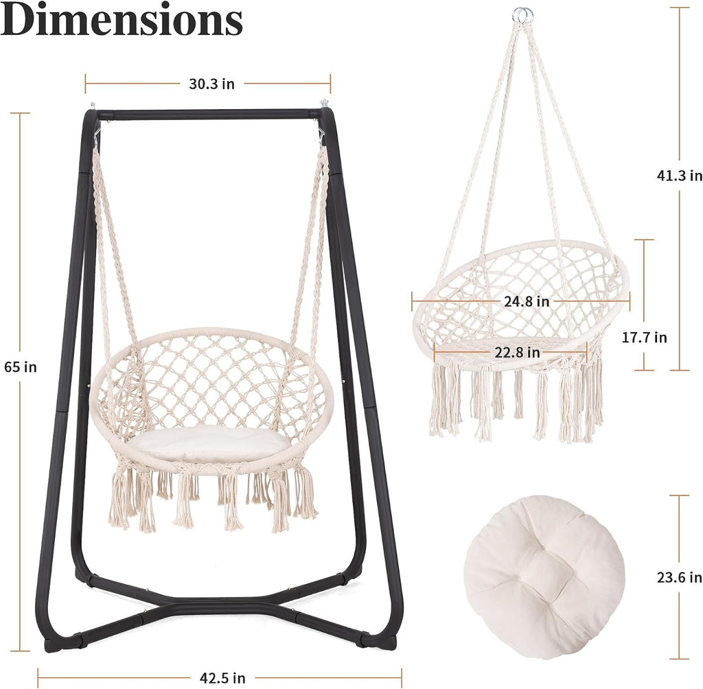 Patio Swing Chair with Stand and Cushion, Heavy Duty Hanging Chair with Stand , 330 lbs Capacity, Patent Pending