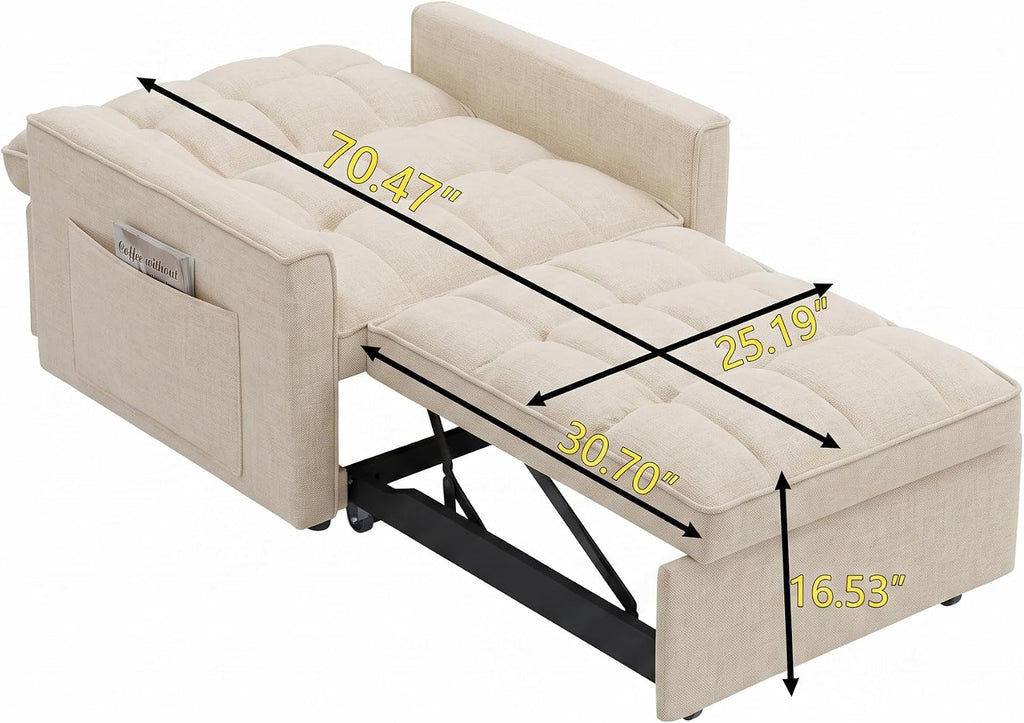 Sleeper Chair with Pull Out Bed, 3 In1 Convertible Couch Bed, White | Adjustable Backrest,Soft Cushioning,Handy Side