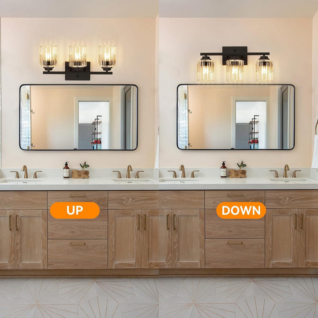 Black 3-Light Bathroom Vanity Light with Fluted Cylinder Glass Shade | Modern Vanity Lighting Fixtures, Bathroom