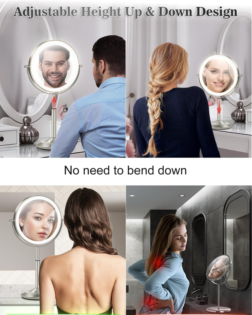 Makeup Mirror with Lights, 1X/30X Lighted Magnifying Mirror Height Adjustable, 3000mAh Rechargeable Double Sided
