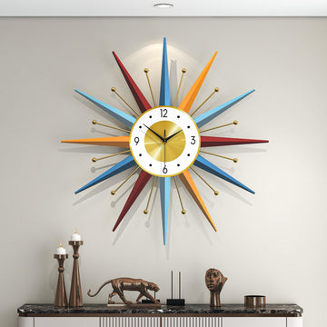 Large Starburst Wall Clock Decor 24 Inch Metal Decorative Mid Century Wall Clcok Big Modern Silent Quality Quartz