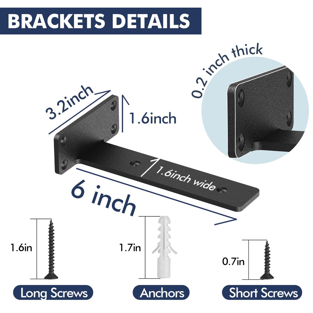 6 Inch Floating Shelf Brackets, 6 Pack L‐Shape Shelf Supports