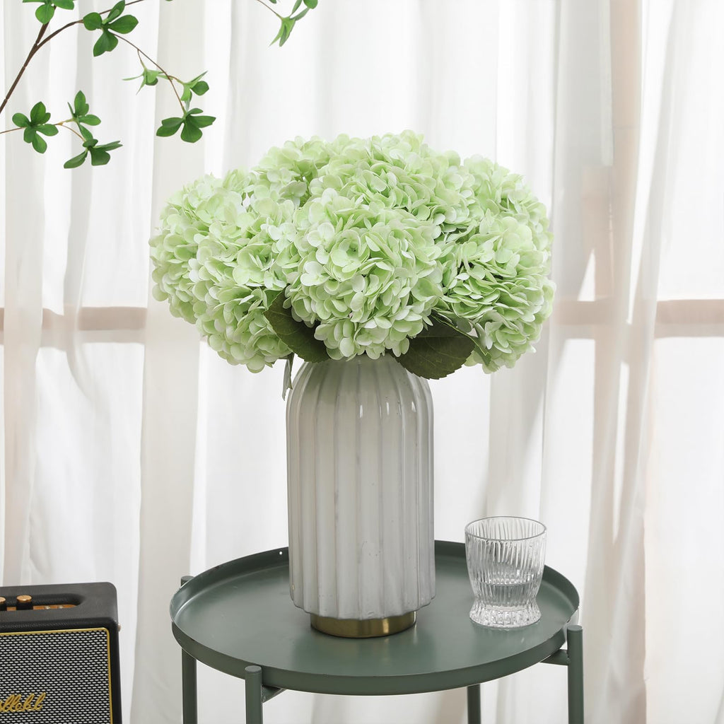 4pcs Light Green Hydrangea Artificial Flowers with Long Stem & Leaves