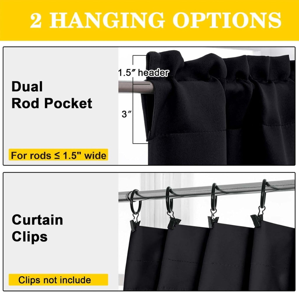 Cafe Curtains Tier 2 Panels, Short Thermal Insulated Room Darkening Small Kitchen Window Blackout