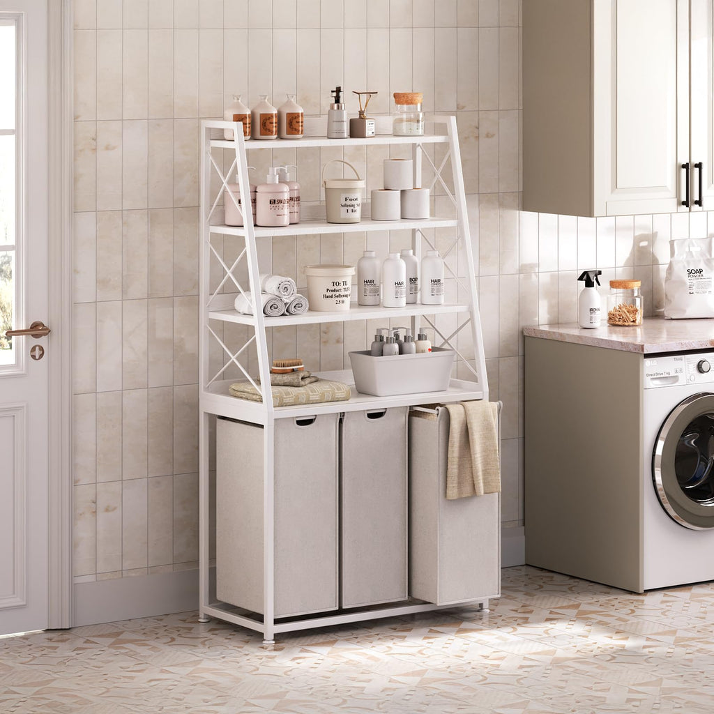 3 Section Laundry Hamper Laundry Basket with 4 Tiers Shelf