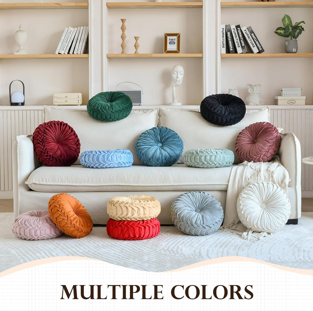 Round Throw Pillow Velvet Home Decoration Pleated Round Pillow Cushion