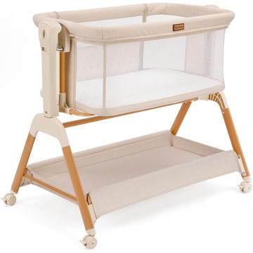 Baby Bassinet Bedside Sleeper: 3-in-1 Rocking Bassinet for Baby - Breathable Full-Mesh Crib with Mattress | 6 Height