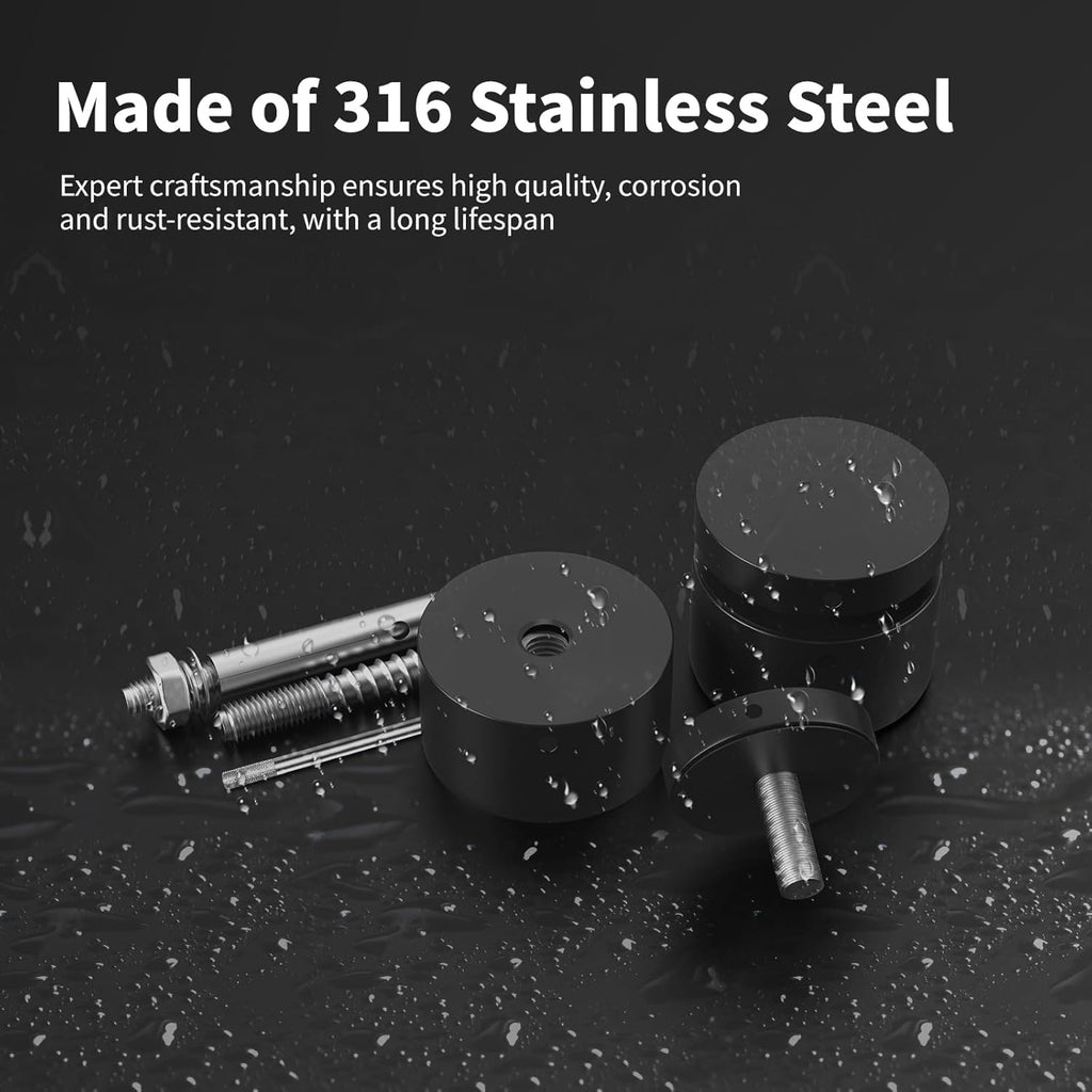 24 Pack 2"x2" SS316 Glass Railing Standoff Solid Heavy Duty Black