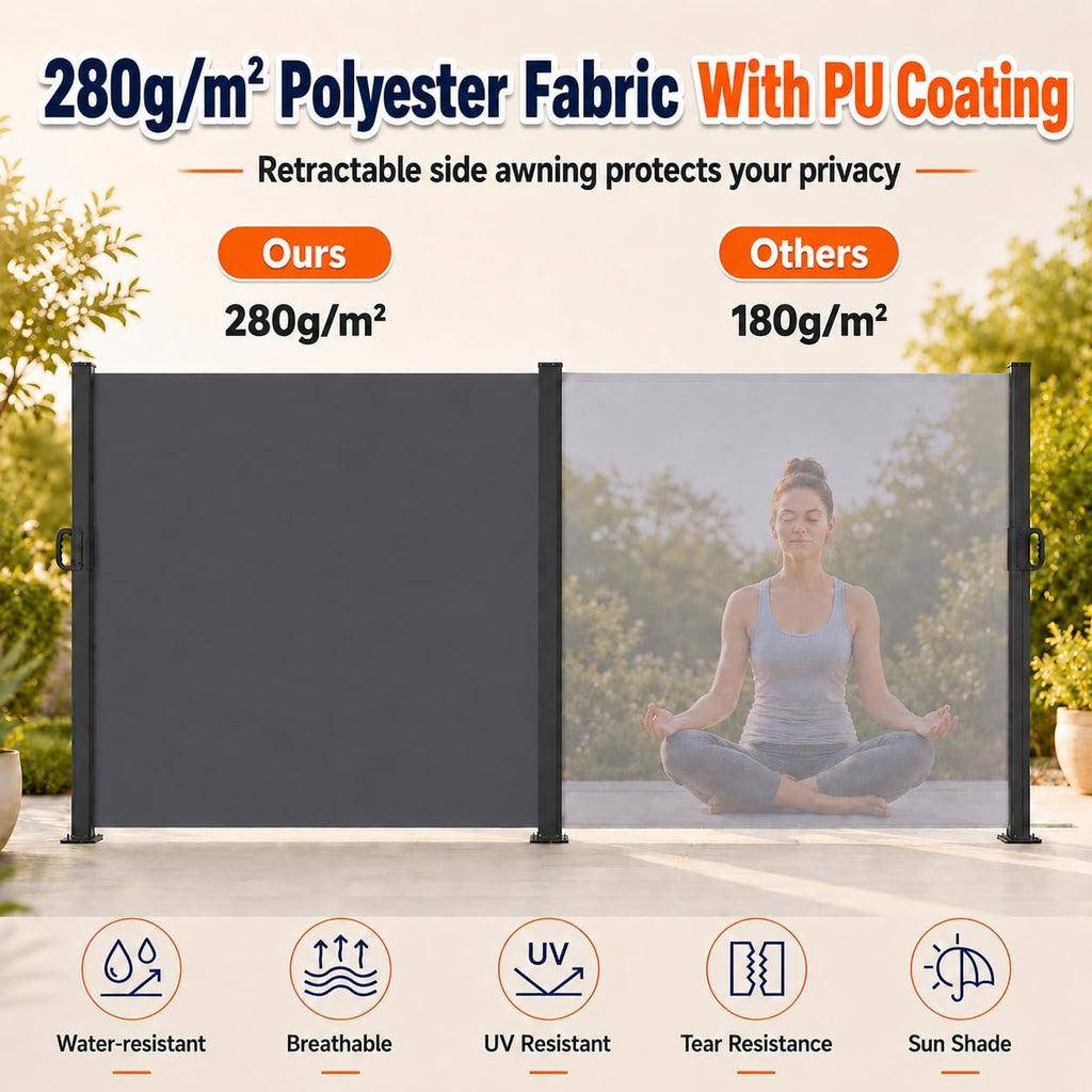 118" x 71" Retractable Side Awning, Outdoor Retractable Privacy Screen, Waterproof & UV-Resistant Retractable Fence