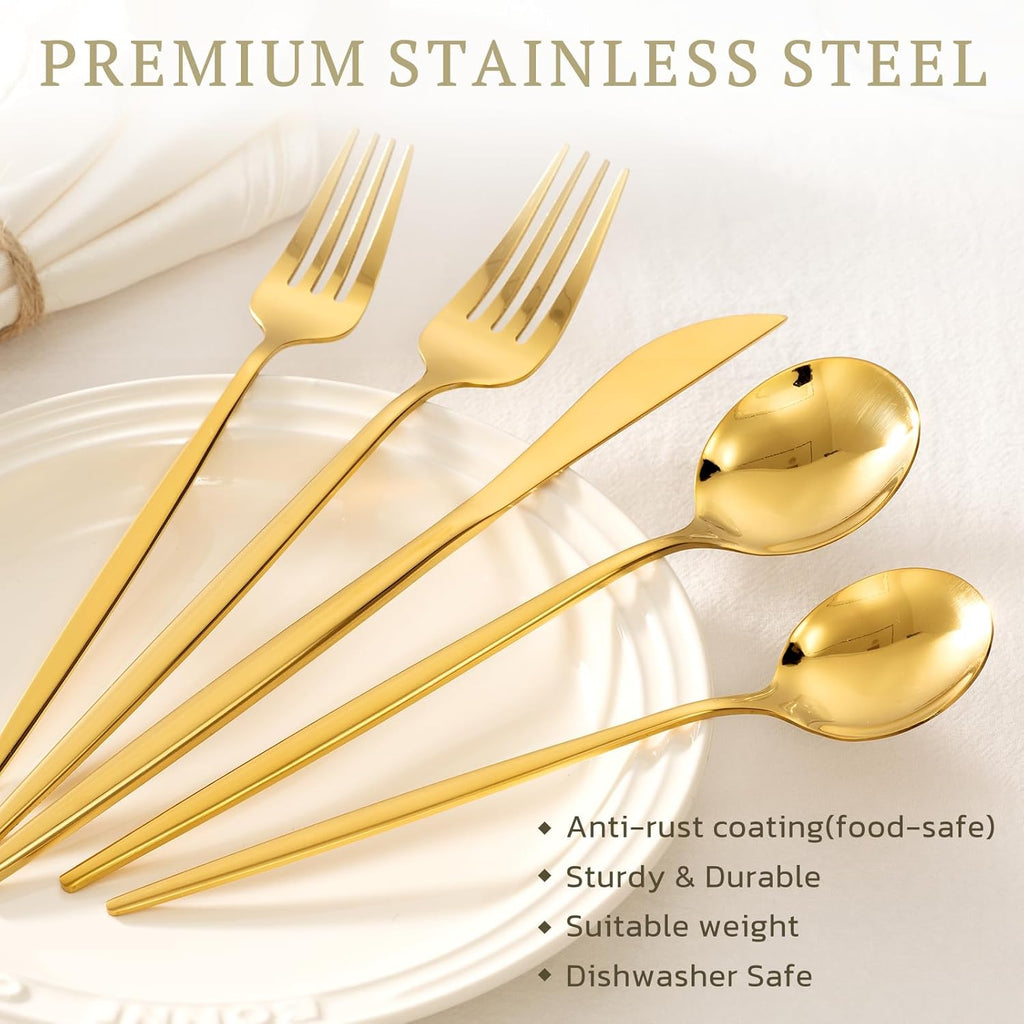 Silverware Set 48-Piece Gold Flatware Set with Steak Knives Food-Grade Stainless Steel Cutlery Set for 8 Mirror