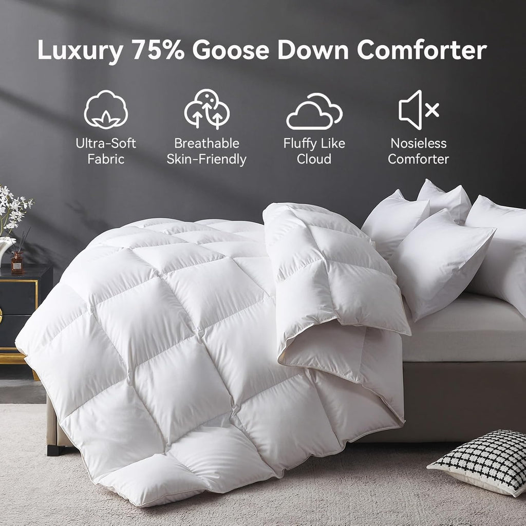 Organic 75% Goose Down Fiber Comforter King,850+FP,1200TC,Extra Fluffy,Hotel-Luxury Ultra Soft All S