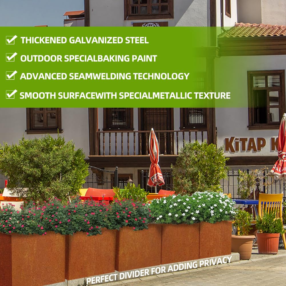Metal Tall Long Planter Box Large Rectangular Planter Flower Pot with Drainage Holes for Indoor Outdoor Deck Porch