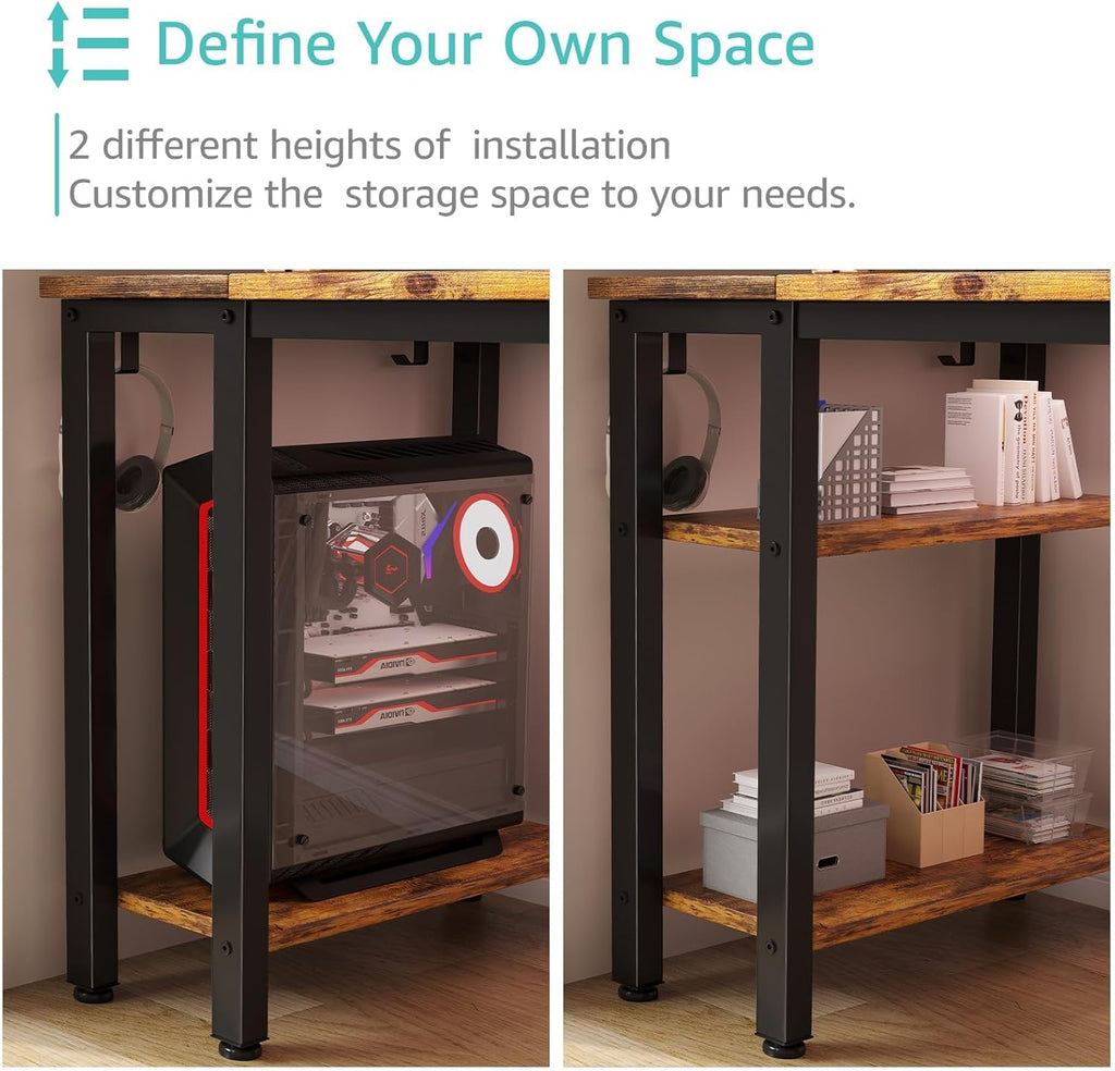 55 inch Computer Desk with 4 Fabric Drawers & Storage Shelves, Writing Work Study Desk Bedroom
