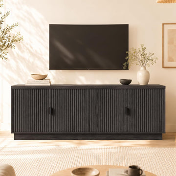 Fluted TV Stand for up to 75" TVs, 68" Entertainment Center with 4 Doors, Modern Media Console with Adjustable