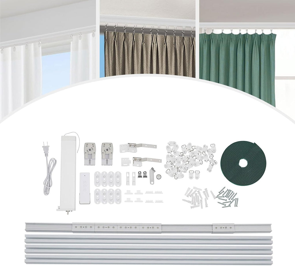 Electric Curtain Track with Remote Control, Smart Curtain System Controlled Via Smartphone App, Compatible with Alexa
