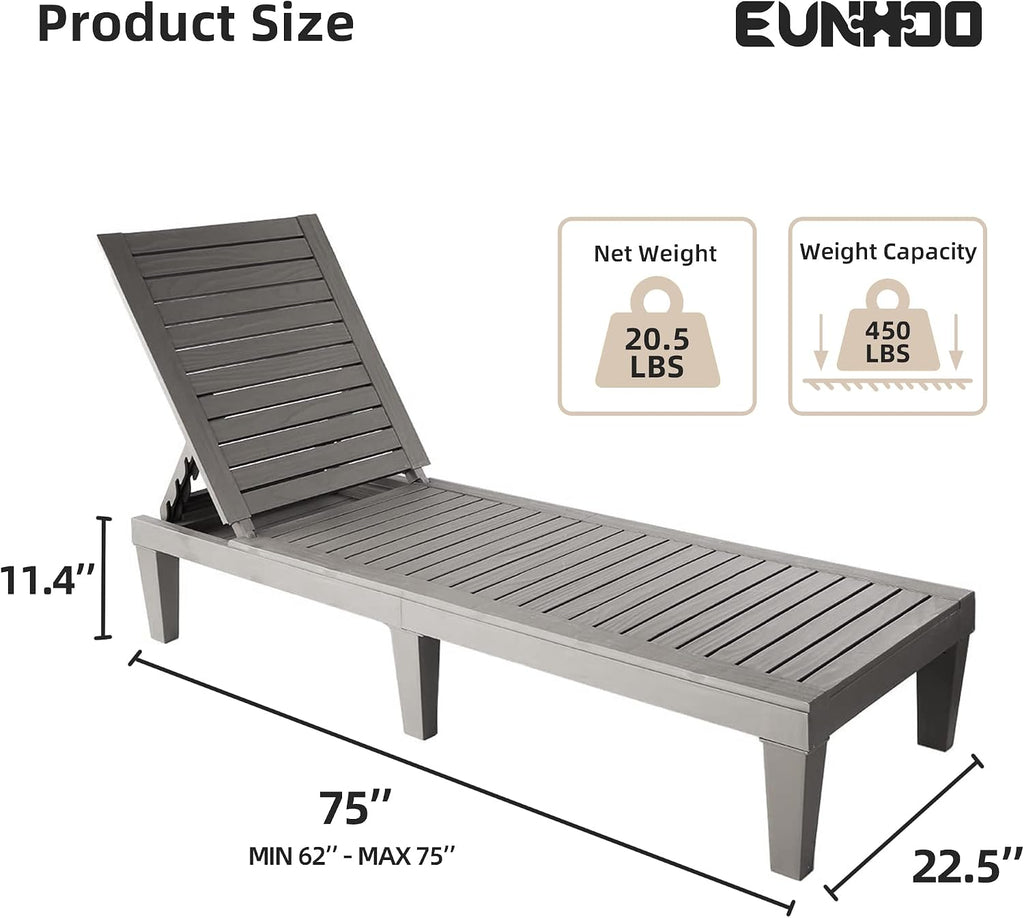 Outdoor Chaise Lounge Set of 2, Adjustable Pool Lounge Chair with 5 Positions Backrest, Waterproof Sun Loungers for