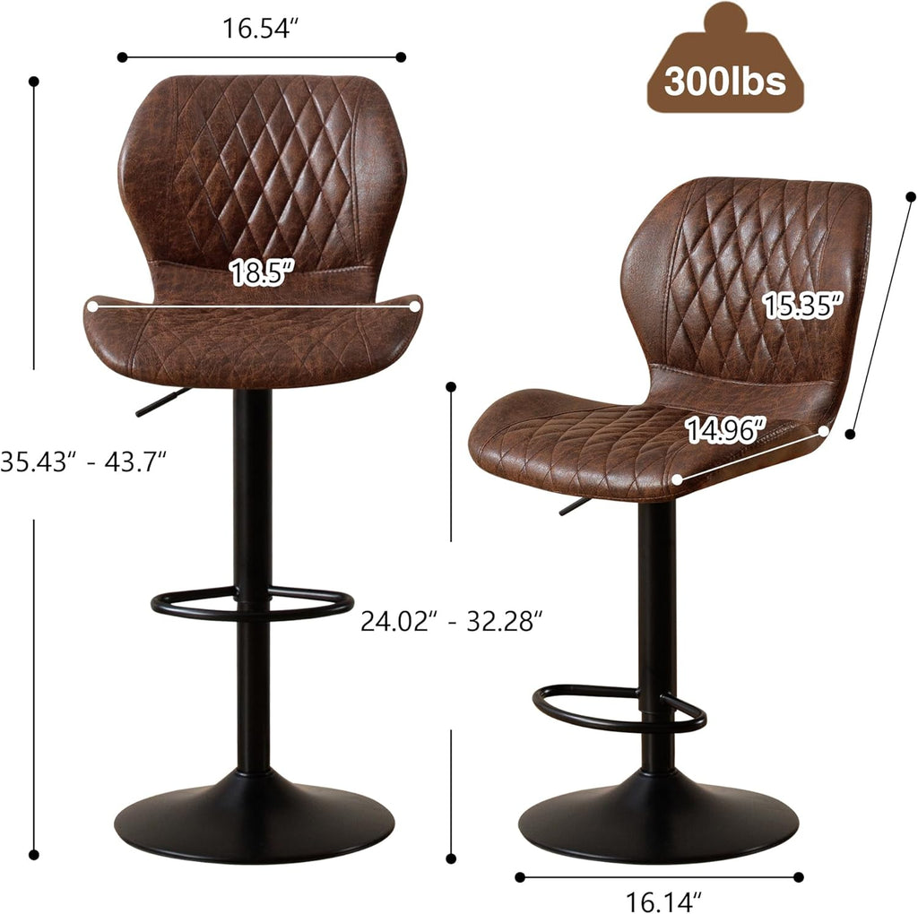 Bar Stools Set of 2, Modern Swivel Counter Height Barstools Island Chairs, Adjustable Fabric Bar Stools with Back